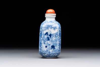 A Chinese blue and white 'playing boys' snuff bottle, Yongzheng mark, 18/19th C.