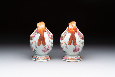 A pair of Chinese famille rose sauceboats and stands with floral design, Qianlong