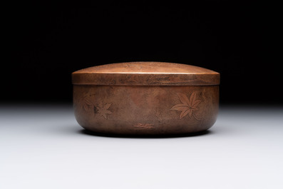 Nine various Japanese netsuke, an inro, a tsuba, a yatate, a bamboo kiseruzutsu and a covered bronze box, Edo/Meiji, 19th C.