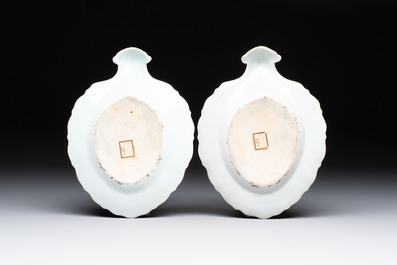A pair of Chinese famille rose sauceboats and stands with floral design, Qianlong