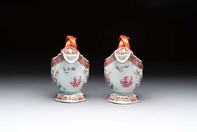 A pair of Chinese famille rose sauceboats and stands with floral design, Qianlong