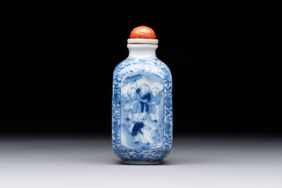 A Chinese blue and white 'playing boys' snuff bottle, Yongzheng mark, 18/19th C.