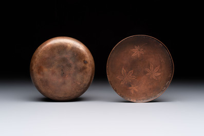 Nine various Japanese netsuke, an inro, a tsuba, a yatate, a bamboo kiseruzutsu and a covered bronze box, Edo/Meiji, 19th C.