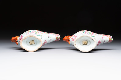 A pair of Chinese famille rose sauceboats and stands with floral design, Qianlong