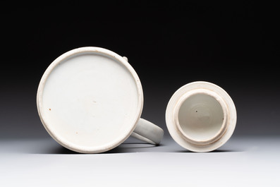 A large Chinese grisaille and gilt-decorated 'The Seamstress' chocolate pot, Qianlong