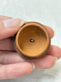 A small Chinese Yixing stoneware covered teapot and two Swatow Yixing-style covered teapots, Yixing Hui Mengchen 宜興惠孟臣製 and Shunji 順記 marks, 19/20th C.