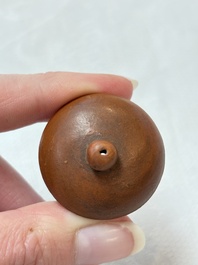 A small Chinese Yixing stoneware covered teapot and two Swatow Yixing-style covered teapots, Yixing Hui Mengchen 宜興惠孟臣製 and Shunji 順記 marks, 19/20th C.