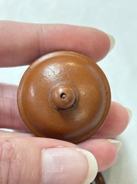 A small Chinese Yixing stoneware covered teapot and two Swatow Yixing-style covered teapots, Yixing Hui Mengchen 宜興惠孟臣製 and Shunji 順記 marks, 19/20th C.