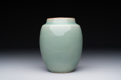 A Chinese Longquan celadon jar and a small Ge-type 'Hu' vase, Song and later
