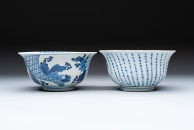 A Chinese blue and white 'Ode to the Red Cliff' bowl and a bowl with floral design, Yongle and Chenghua mark, Transitional period