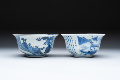 A Chinese blue and white 'Ode to the Red Cliff' bowl and a bowl with floral design, Yongle and Chenghua mark, Transitional period