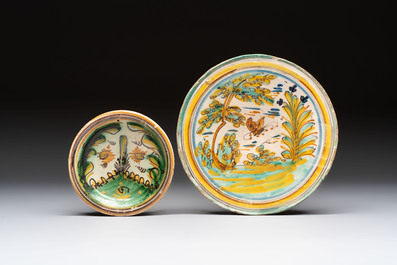 Six polychrome Spanish pottery wares, Talavera, 18th C.