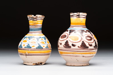 Six polychrome Spanish pottery wares, Talavera, 18th C.