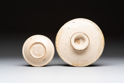 Six polychrome Spanish pottery wares, Talavera, 18th C.