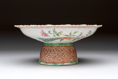A large and fine Chinese Canton famille rose 'birds among flowering branches' Bencharong tazza for the Thai market, 19th C.