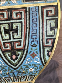 A Chinese archaistic cloisonn&eacute; square vase, Qianlong and Ren mark, 19/20th C.