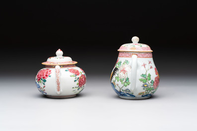 Two Chinese famille rose 'rooster' teapots, Yongzheng/Qianlong