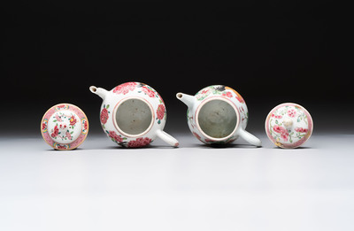 Two Chinese famille rose 'rooster' teapots, Yongzheng/Qianlong