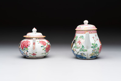 Two Chinese famille rose 'rooster' teapots, Yongzheng/Qianlong