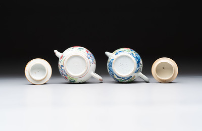 Two Chinese famille rose 'rooster' teapots, Yongzheng/Qianlong