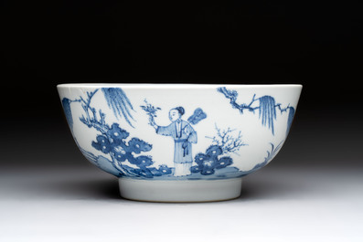 Five Chinese blue and white bowls, Kangxi and later