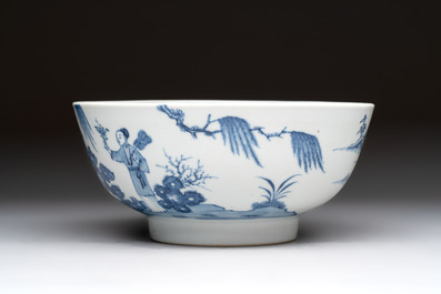 Five Chinese blue and white bowls, Kangxi and later
