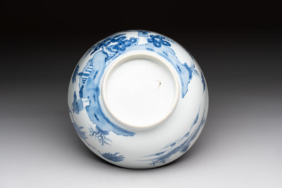 Five Chinese blue and white bowls, Kangxi and later