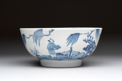 Five Chinese blue and white bowls, Kangxi and later
