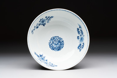 Five Chinese blue and white bowls, Kangxi and later