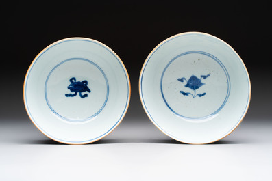 Five Chinese blue and white bowls, Kangxi and later