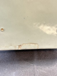 A pair of Chinese famille rose blue-ground wall pocket vases with floral design, Jing Shun Tang 經筍堂 mark, 19th C.