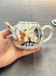 Three Chinese Imari-style teapots and two blue and white jugs, Kangxi