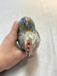 * A pair of Chinese famille rose models of roosters, 18/19th C.