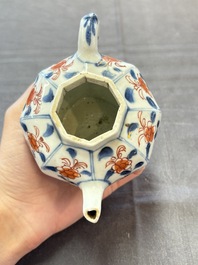 Three Chinese Imari-style teapots and two blue and white jugs, Kangxi