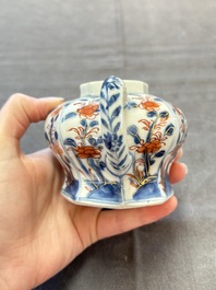 Three Chinese Imari-style teapots and two blue and white jugs, Kangxi