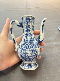 Three Chinese Imari-style teapots and two blue and white jugs, Kangxi