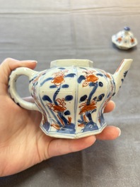 Three Chinese Imari-style teapots and two blue and white jugs, Kangxi