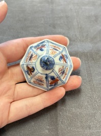 Three Chinese Imari-style teapots and two blue and white jugs, Kangxi