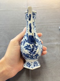 Three Chinese Imari-style teapots and two blue and white jugs, Kangxi