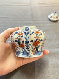 Three Chinese Imari-style teapots and two blue and white jugs, Kangxi