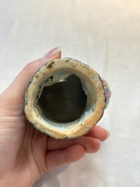 * A pair of Chinese famille rose models of roosters, 18/19th C.