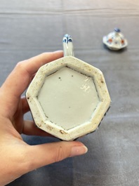 Three Chinese Imari-style teapots and two blue and white jugs, Kangxi