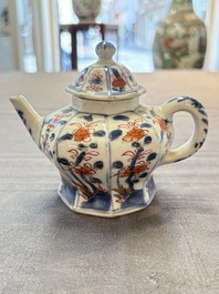 Three Chinese Imari-style teapots and two blue and white jugs, Kangxi