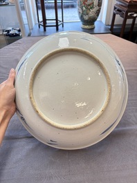 Five Chinese blue and white 'birds and flowers' and 'peony scroll' plates and dishes, 18/19th C.