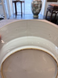 Five Chinese blue and white 'birds and flowers' and 'peony scroll' plates and dishes, 18/19th C.