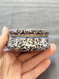 A Chinese Canton saucer, a cup and a covered box, 18th C.