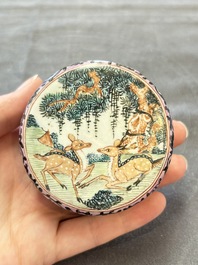 A Chinese Canton saucer, a cup and a covered box, 18th C.