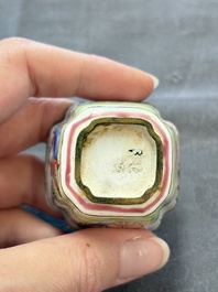 A Chinese Canton saucer, a cup and a covered box, 18th C.