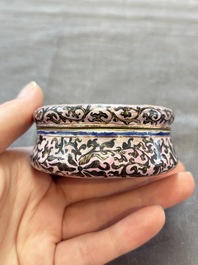 A Chinese Canton saucer, a cup and a covered box, 18th C.