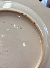 Five Chinese blue and white 'birds and flowers' and 'peony scroll' plates and dishes, 18/19th C.